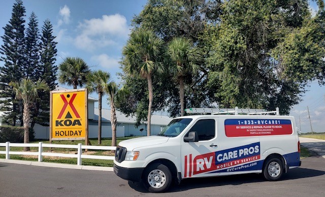RV Care Pros mobile RV service van at local RV campground